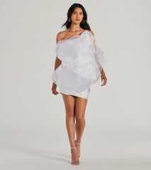 Kerry One-Shoulder Flower Satin Mini Dress
