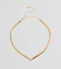 Sleek Sparkle Rhinestone Herringbone Chain Necklace