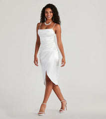 Margaret Formal Satin Wrap Midi Dress