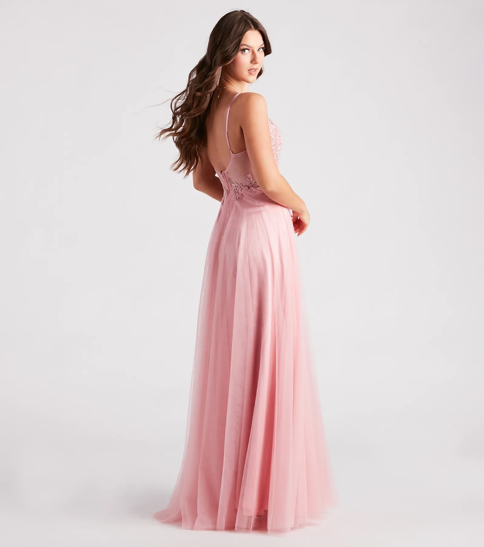 Jaci Rhinestone Embroidered Mesh Formal Dress