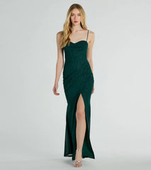 Daleyza Bustier Slit Glitter Column Formal Dress
