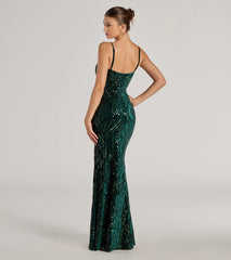 Lilia Sequin Velvet High Slit Column Dress
