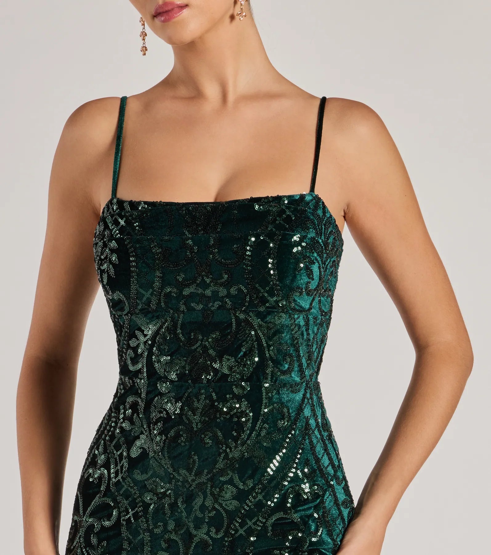 Lilia Sequin Velvet High Slit Column Dress