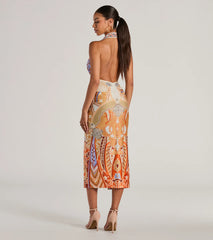 Vibrant Side Geometric Print Bodycon Midi Dress