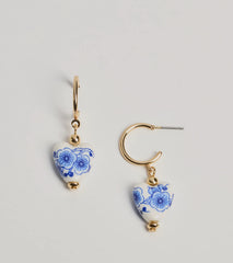 Adorably Dainty Ceramic Heart Small Hoop Earrings
