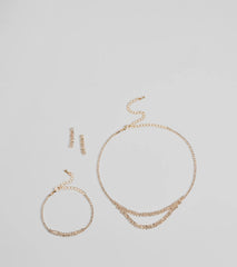 Shimmering Rhinestone Necklace, Bracelet, And Earrings Set